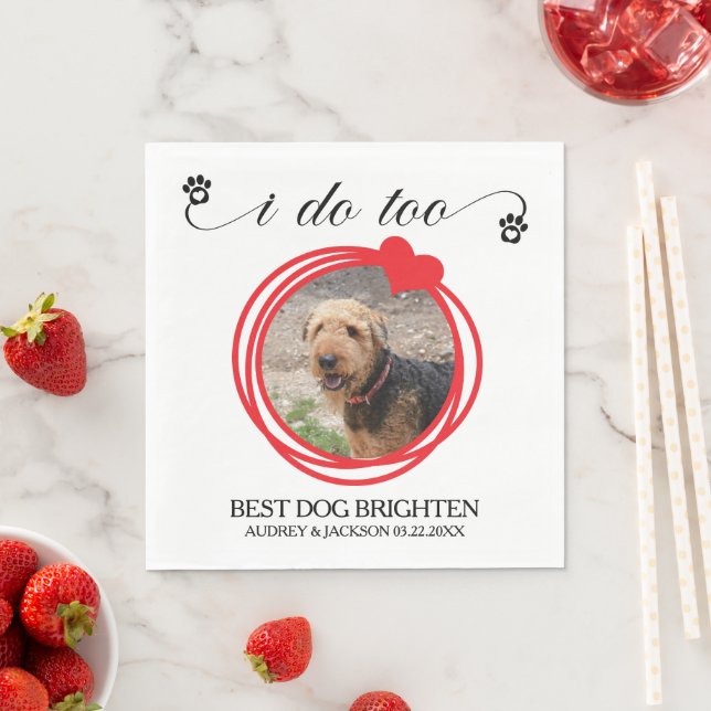 Guardanapo De Papel I Do Too Red Heart Wreath Dog Photo Wedding (Insitu)