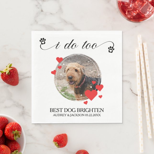 Guardanapo De Papel I Do Too Red Hearts Dog Photo Wedding (Insitu)