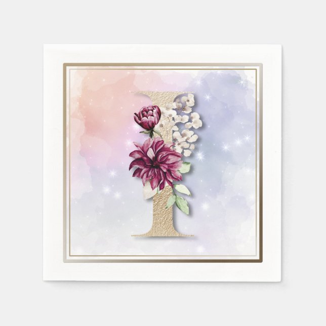 Guardanapo De Papel I Monograma Borgonha Floral Napkins (Frente)