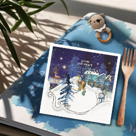 Guardanapo De Papel Ice Blue Winter Village Baby Shower Swirl Napkins
