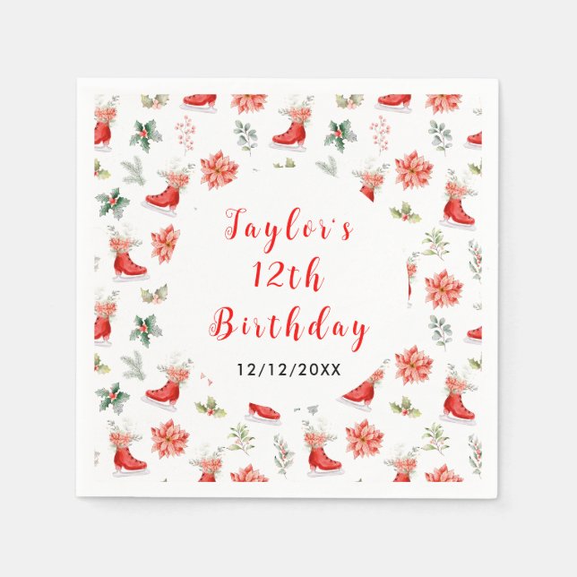 Guardanapo De Papel Ice Skating Birthday Party Red (Frente)