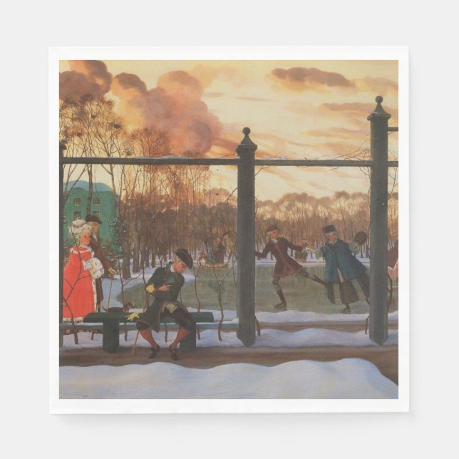 Guardanapo De Papel Ice Skating Rink em inverno (por Konstantin Somov) (Frente)