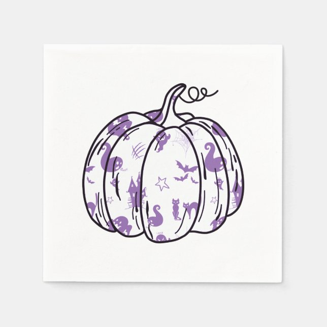 Guardanapo De Papel Ícones do Dia das Bruxas Púrpura e bonito no coque (Frente)