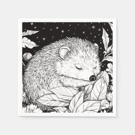 Guardanapo De Papel Igel schläft im Laub unter dem Sternenhimmel