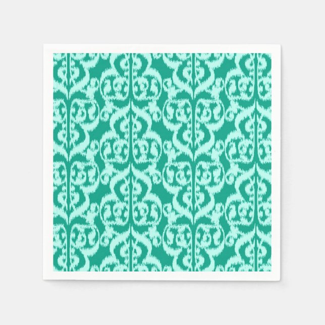 Guardanapo De Papel Ikat Moorish Damask - pavão e aqua (Frente)