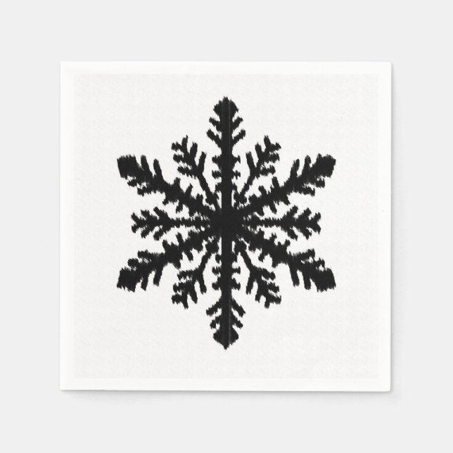 Guardanapo De Papel Ikat Snowflake - Branco e preto (Frente)