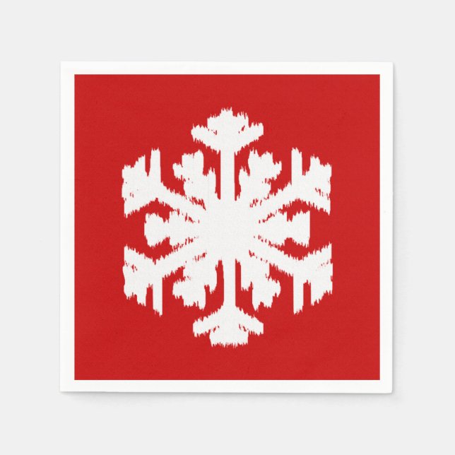 Guardanapo De Papel Ikat Snowflake - Vermelho escuro e branco (Frente)