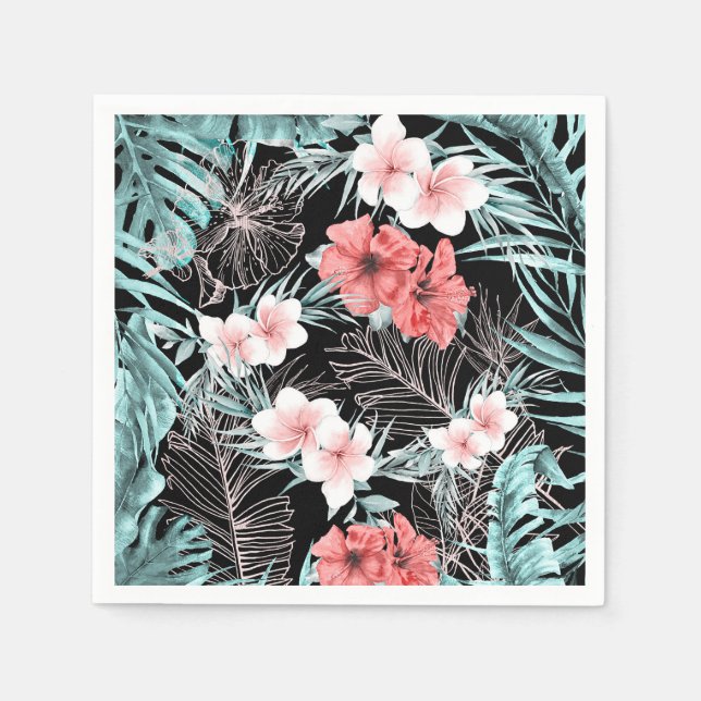 Guardanapo De Papel Ilha Botânica Tropical Elegante rosa Dourada Luau (Frente)