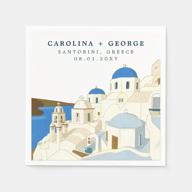 Guardanapo De Papel Ilha de Grécia Watercolor Santorini (Frente)