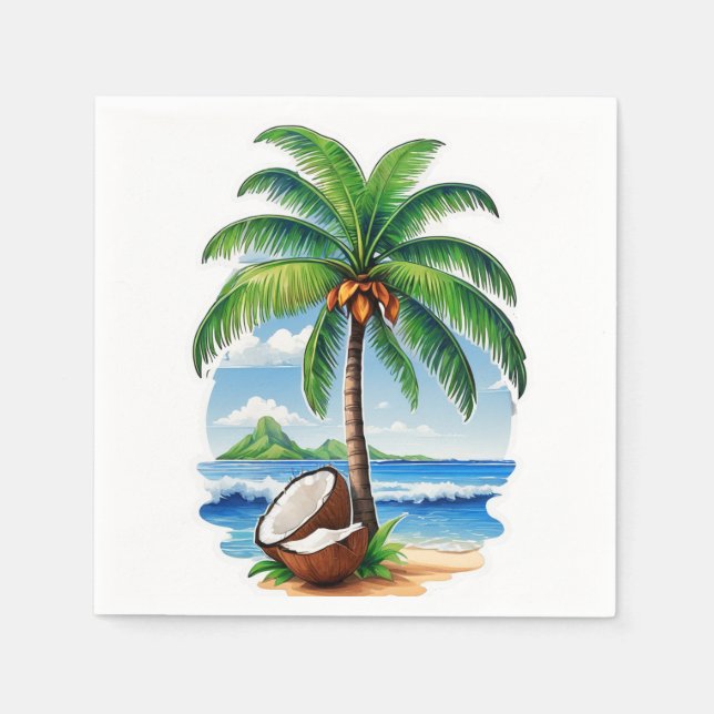 Guardanapo De Papel Ilha Tropical de Árvore de Coco (Frente)