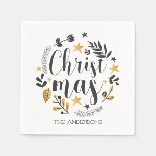 Guardanapo De Papel ilustração botânica negra e ouro Natal