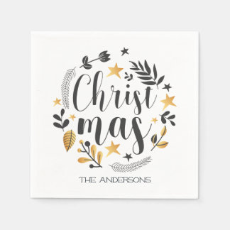 Guardanapo De Papel ilustração botânica negra e ouro Natal