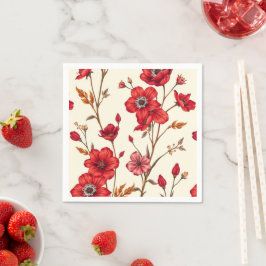 Guardanapo De Papel Ilustração Botânica Vermelha Vibrante