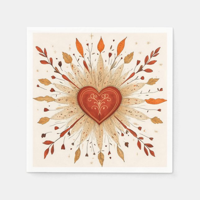 Guardanapo De Papel Ilustração Cardíaca Boho Autumnal (Frente)