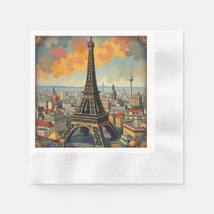 Guardanapo De Papel Ilustração Colorida da Torre Deco Eiffel