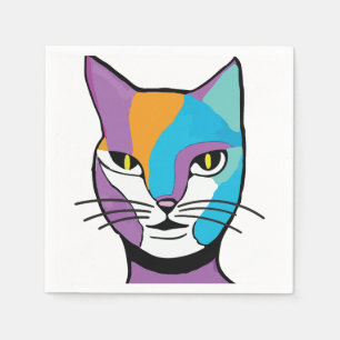 Guardanapo De Papel Ilustração Colorida de Mulher Gato
