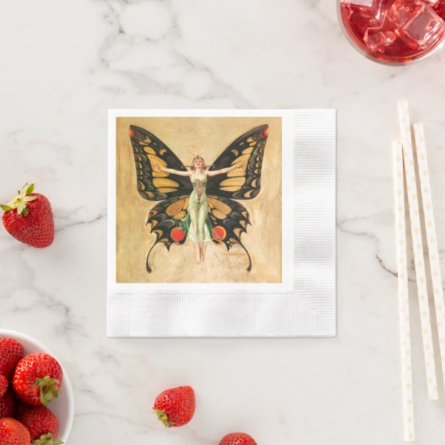 Guardanapo De Papel Ilustração da Mulher Voando Borboleta Flapper (Insitu)