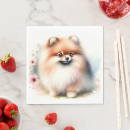 Guardanapo De Papel Ilustração de aquarela da Pomerânia Cuta