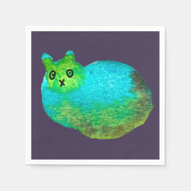 Guardanapo De Papel Ilustração de arte de gato gordo azul (Frente)