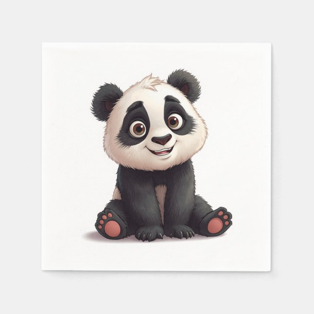 Guardanapo De Papel Ilustração de Arte de Panda Sentado em Cartoon (Frente)