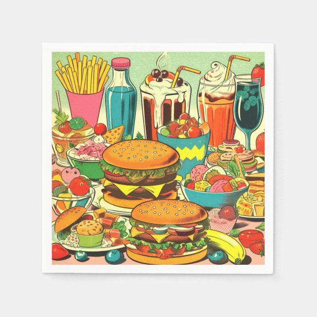 Guardanapo De Papel Ilustração de banda desenhada na Comida (Frente)