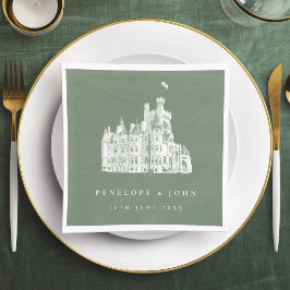 Guardanapo De Papel Ilustração de Castelo Vintage em Verde Salvia para