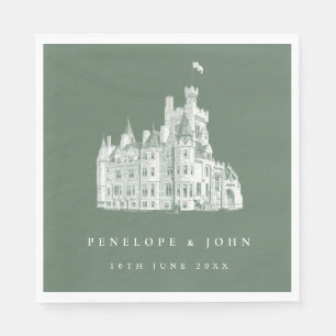 Guardanapo De Papel Ilustração de Castelo Vintage em Verde Salvia para