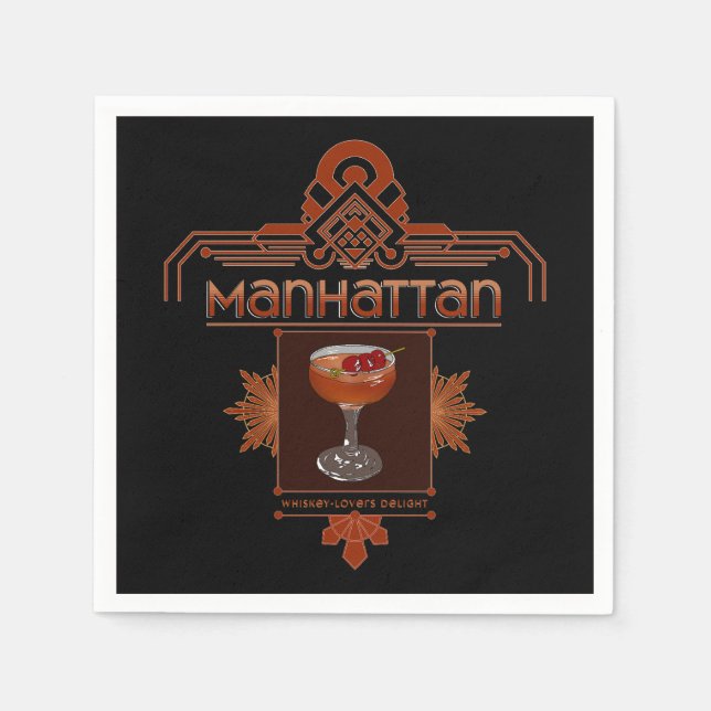 Guardanapo De Papel Ilustração de Cocktail Retro Manhattan (Frente)