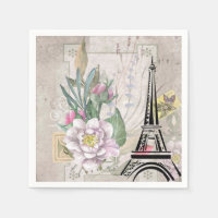 Ilustração de Colagem de Flor Vintage e Torre Eiff