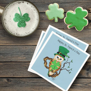 Guardanapo De Papel Ilustração de Coruja Irlandesa Fofa Verde Sortuda