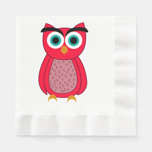 Guardanapo De Papel Ilustração de Coruja Rosa Fofa (Frente)