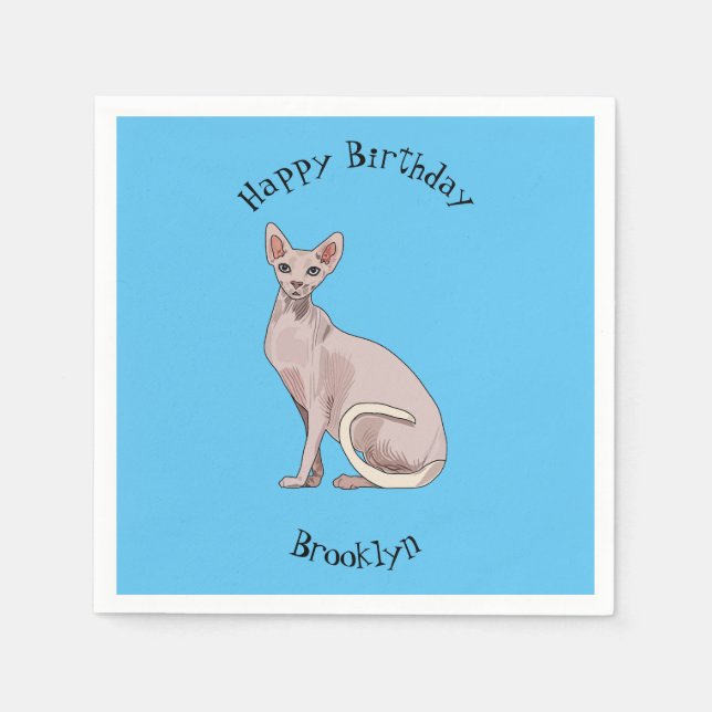 Guardanapo De Papel Ilustração de desenho animado de gato esphynx (Frente)