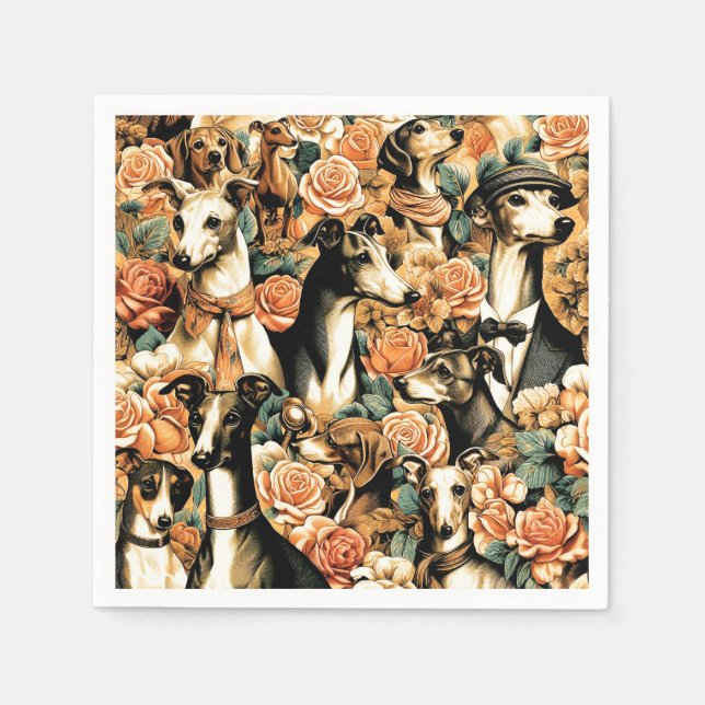 Guardanapo De Papel Ilustração de Greyhound Italiano Vintage (Frente)