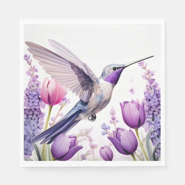 Guardanapo De Papel Ilustração de lavanda Hummingbird (Frente)