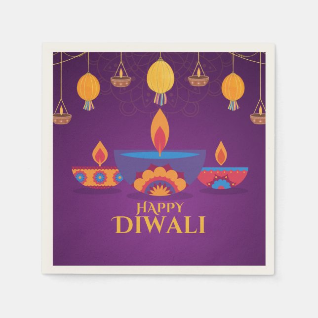 Guardanapo De Papel Ilustração de luz Diwali rosa púrpura (Frente)