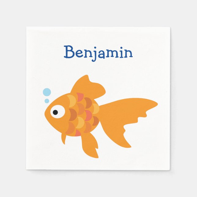 Guardanapo De Papel Ilustração de Peixe Dourada Amigável (Frente)
