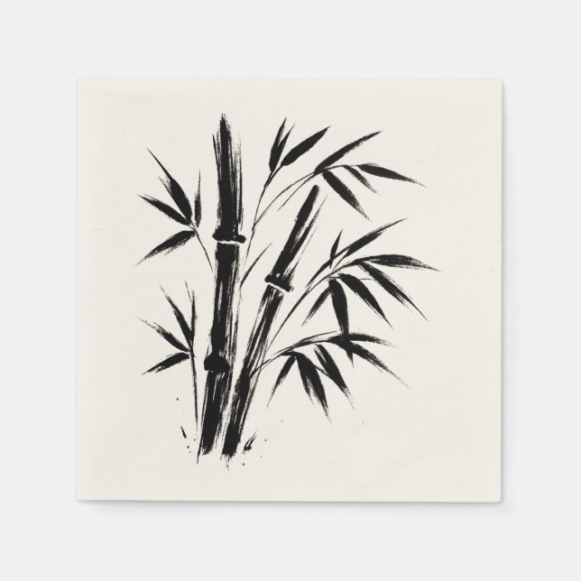 Guardanapo De Papel Ilustração de Tinta Bambu - Design Zen (Frente)