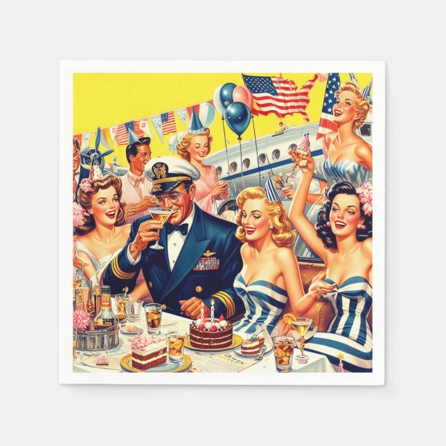 Guardanapo De Papel Ilustração do Partido Vintage 1950 (Frente)