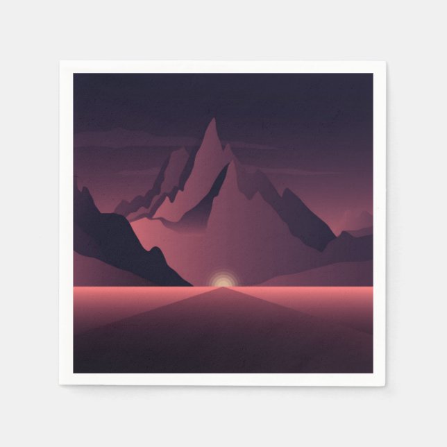 Guardanapo De Papel Ilustração do pôr do sol da montanha (Frente)