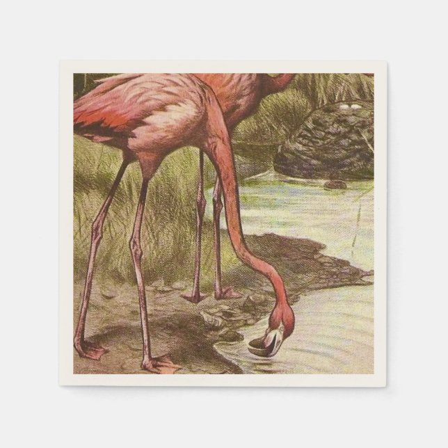 Guardanapo De Papel Ilustração Flamingo Vintage (Frente)