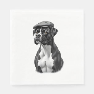 Guardanapo De Papel Ilustração Gráfica Monocromática de Boxer Antigo c