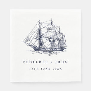 Guardanapo De Papel Ilustração Náutica de Navio Casamento no Destino