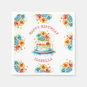 Guardanapo De Papel Ilustração Personalizada de Bolo de Aniversário Ca
