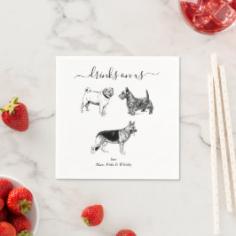 Guardanapo De Papel Ilustração Personalizada de Casamento de 3 Cães An