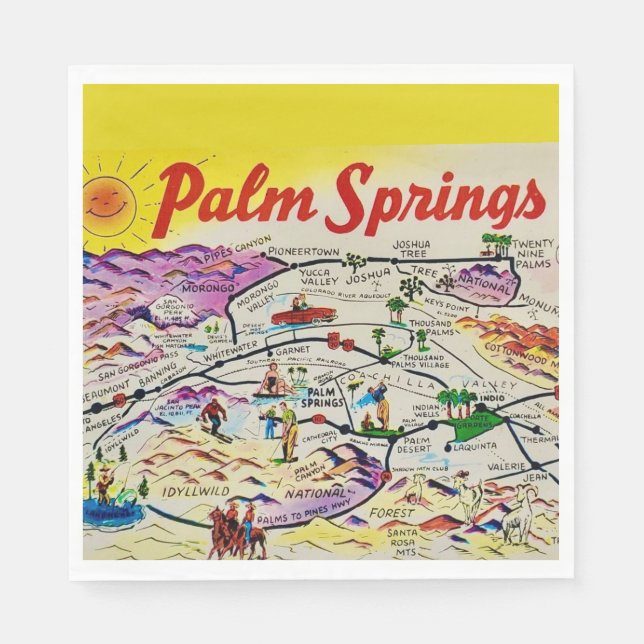 Guardanapo De Papel Ilustrado Retro Palm Springs (Frente)