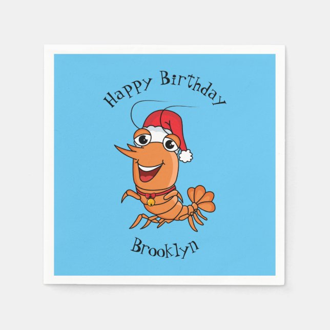 Guardanapo De Papel Imagem de desenho animado de camarão de Natal feli (Frente)