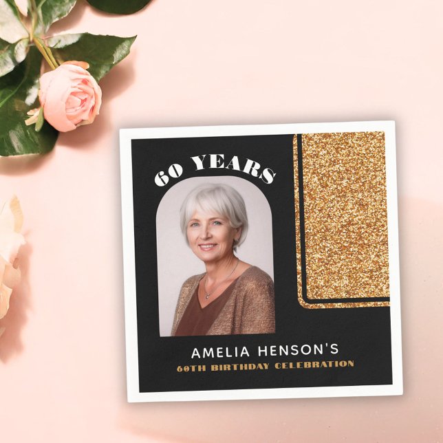 Guardanapo De Papel Imagem Dourada brilhante Elegante Foto 60º Anivers (Criador carregado)