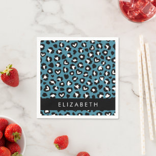 Guardanapo De Papel Impressão Animal, Leopardo Azul, Corações, Seu Nom