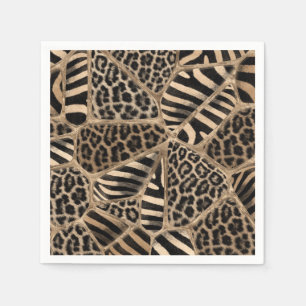 Guardanapo De Papel Impressão animal - Leopardo e Zebra - ouro pastel