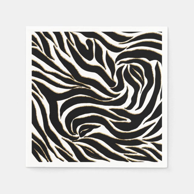 Guardanapo De Papel Impressão branca Elegante de Zebra Dourada Negra (Frente)